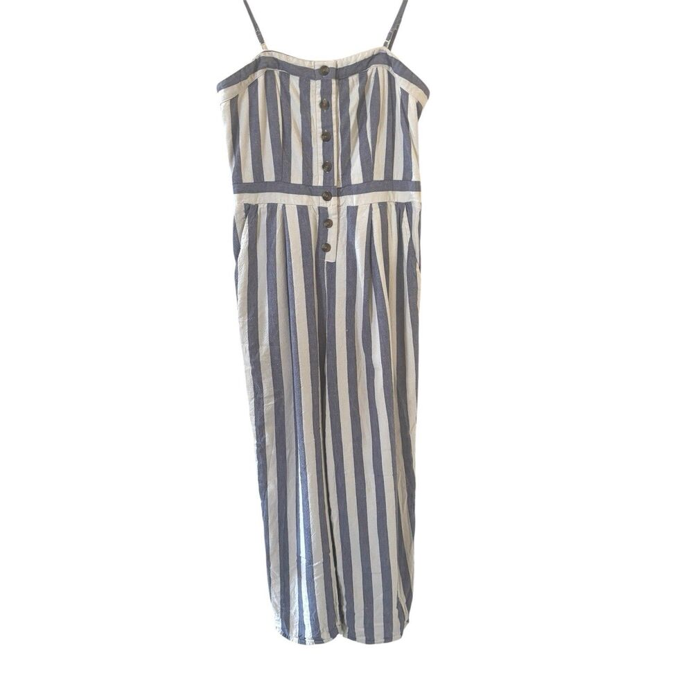 American Eagle Womens Sleeveless Jumpsuit S Blue White Striped Spaghetti Strap